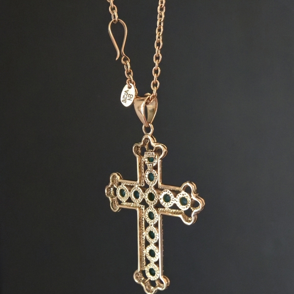Nicky Butler Designer Signed Bronze Collection Green Chalcedony Cross Necklace main image 10